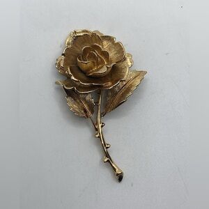 Vtg Monet Gold Tone Rose Flower Floral Pin Brooch - Signed /2.9”